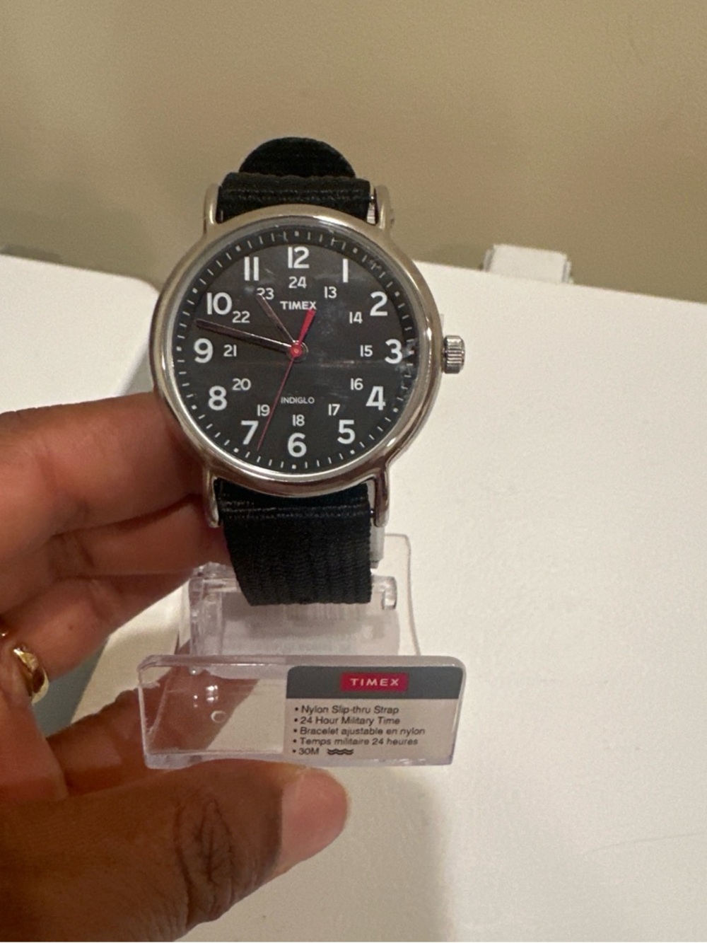 Timex Black Dial Nylon Strap Field Watch with Red Second Hand